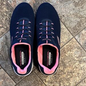 Skechers Navy Athletic Slip-On Sneakers with Pink Accents